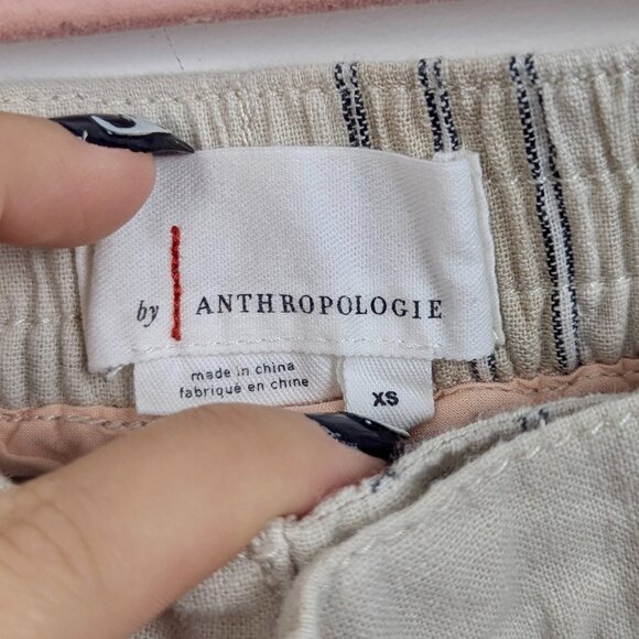 Anthropologie | Cream Striped Linen Cargo Drawstring Pants Size XS - Picture 5 of 8